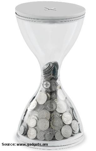 Coins in an hourglass